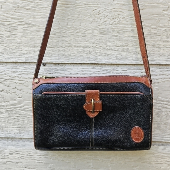vintage Liz Claiborne black leather purse with brown trim - Picture 2 of 16
